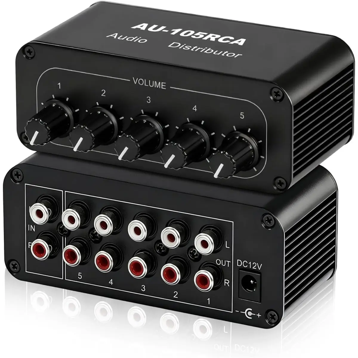A64I 5-Way 1 in 5 Out Stereo Audio Splitter Box, Audio Distribution Amplifier Signal Distributor Us Plug
