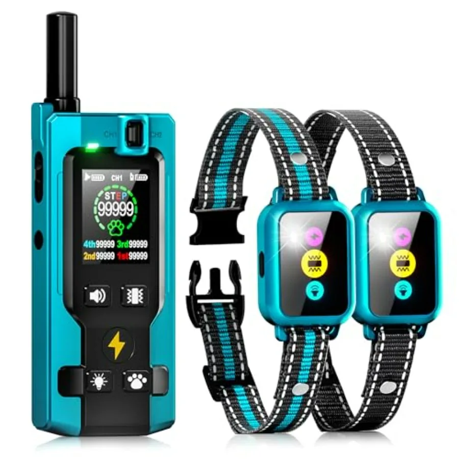 Dog Training Collar with Remote 2 Dogs 4200FT Step Counter Smart Color Screen Dog Collar with 5 Modes IP67 Waterproof Rechargea