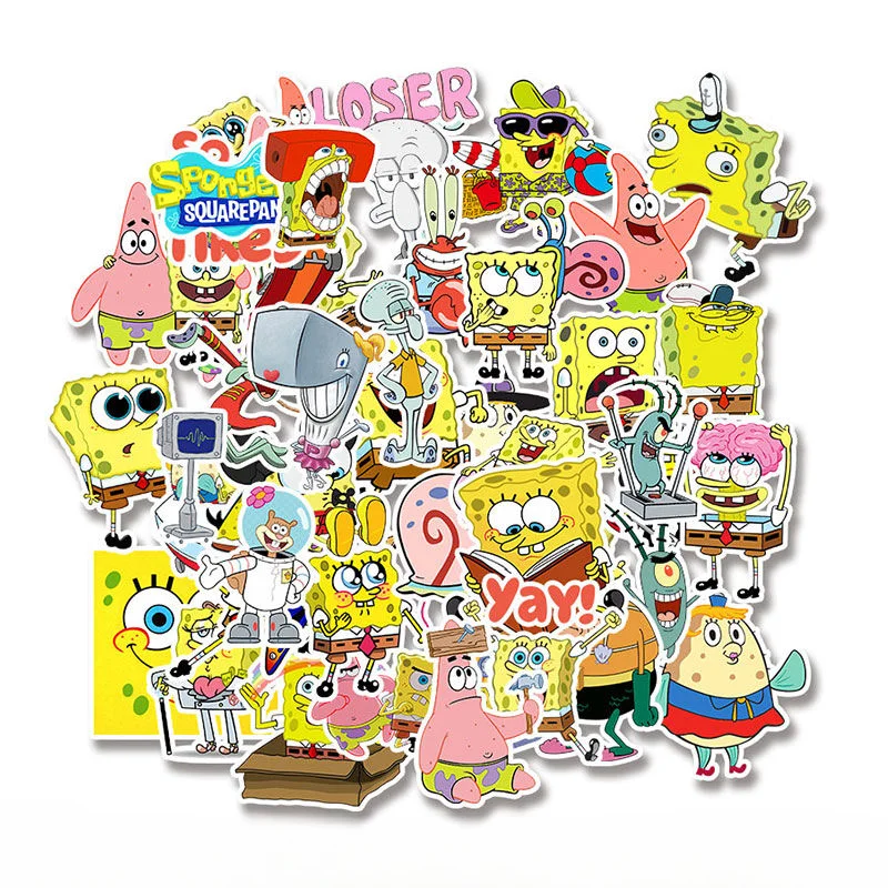 50PCS SpongeBob SquarePants Sticker Patrick Star Cute Cartoon Skateboard Mobile Phone Case Water Cup Luggage Sticker Wholesale