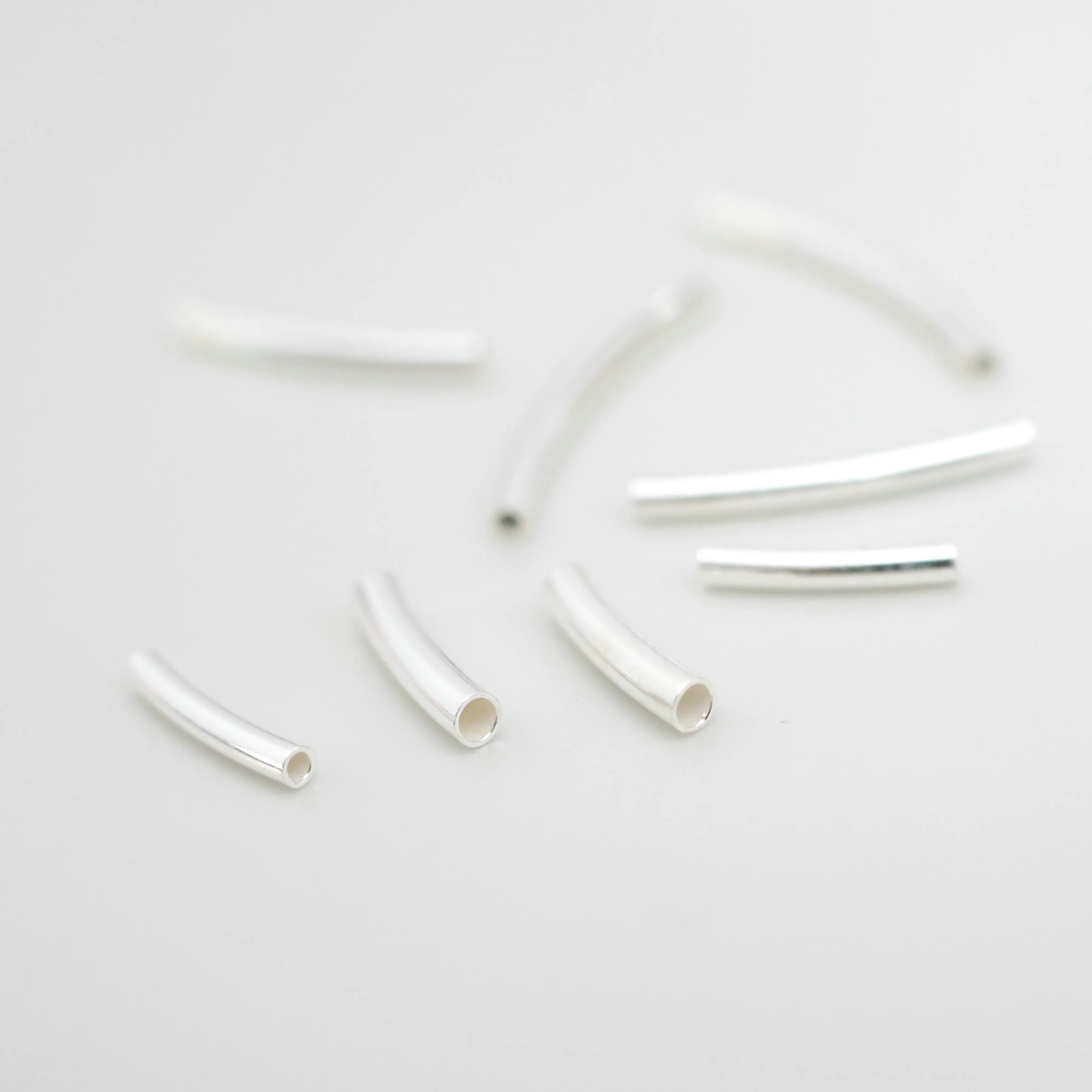 5PCS 100% Solid 925 Sterling Silver Crooked Spacer Tube Beads for DIY Fine Jewelry Finding JQ0032