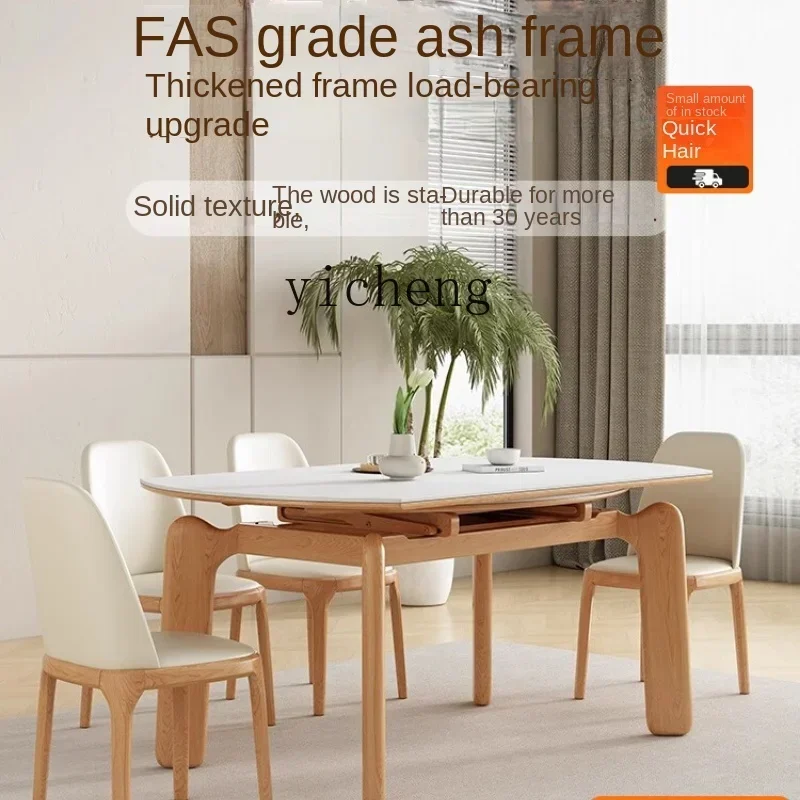 v9.7-rock slab dining table and chairs modern simple ash wood retractable solid wood dining table
