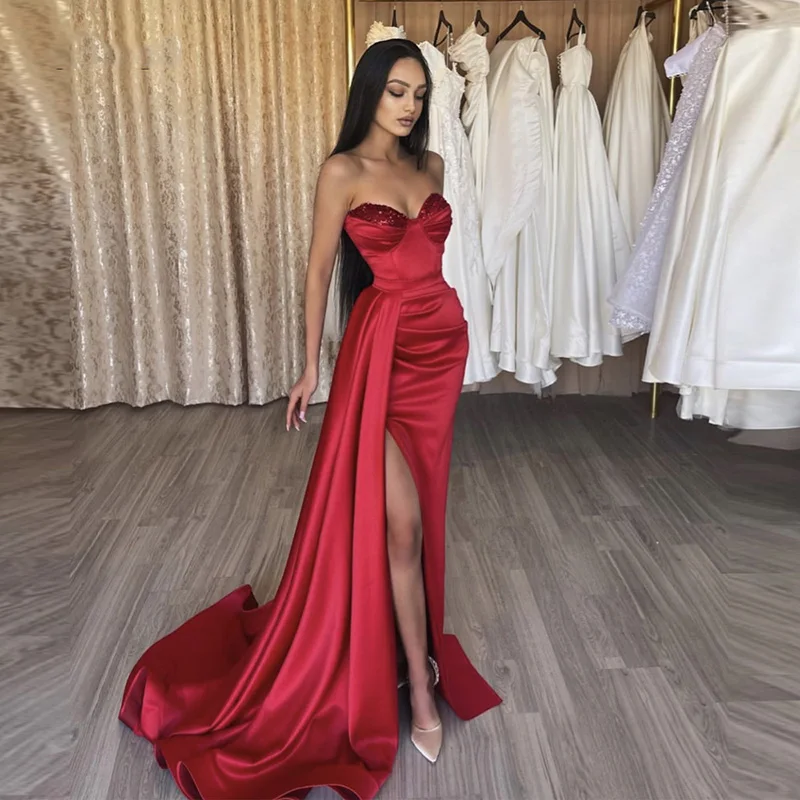 

Vinca Sunny Sexy Mermaid Long Prom Dresses 2023 Sweatheart Beads Side Slit Party Evening Gowns Simple Women Formal Long Dress