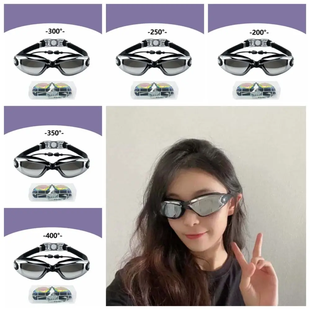 

Waterproof Myopia Swim Goggles Electroplating Dazzling Colors Swim Glasses with Earplugs HD Lens Silicone