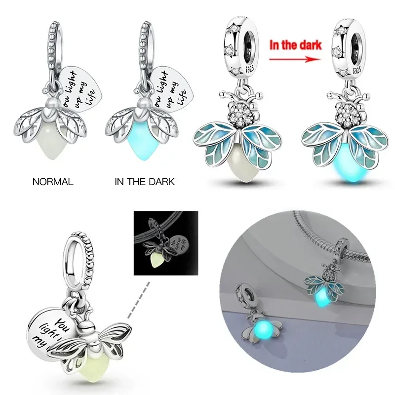 Hot Sale 925 Silver in The Dark Glowing Charms Firely Beads For Original Bracelet charming Fine Jewelry Gift for Women DIY