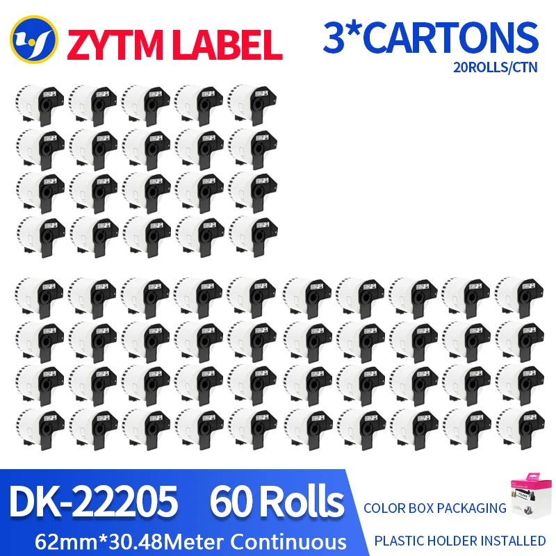 60 Rolls Generic Brother DK-11202/DK-11209/DK-22205 Labels Compatible for Brother Thermal Printer With Plastic Holder