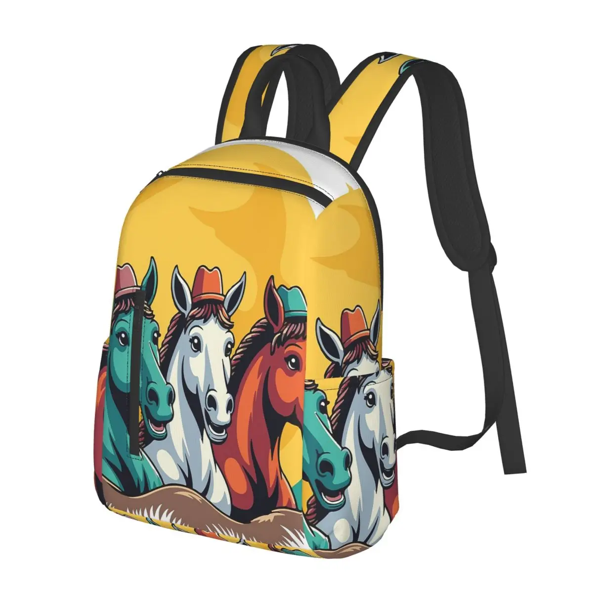 

Three Cartoon Colorful Horses Student Backpack School Bag Hiking Travel Daypack for Boys Girls Bookbag Shoulder Bags