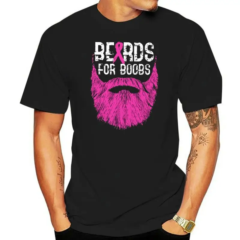 Breast Cancer T-Shirt Beards For Boobs Black Cotton Men Women S-3XL Shirt