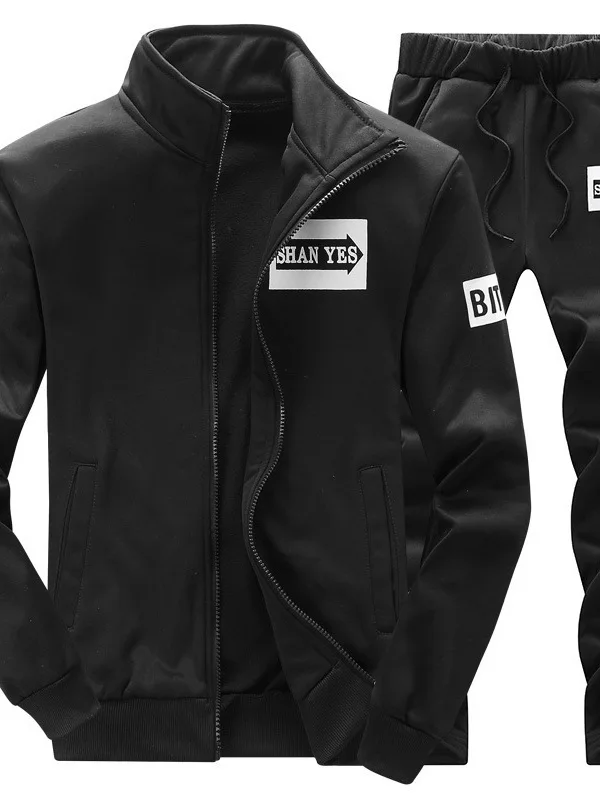 

Casual Stand up Collar Hoodie Set for Men Comfortable Long Sve Sweatirt And Pants Leisurely Designed Men's Faion Outfit