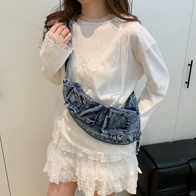 

Summer Small Bag for Women 2025 New Canvas Bag Denim Chest Bag Men and Women Travel Backpack Casual Crossbody Bag Waist Bag