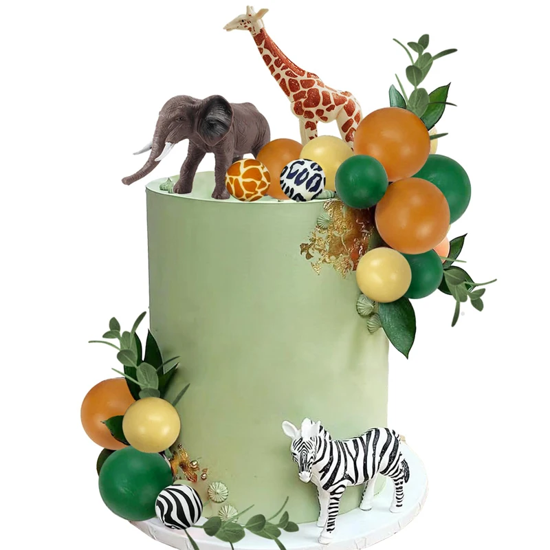 24-delige Safari Jungle Animal Cake Toppers Oh Baby Verjaardagsfeestje Supplies Wild One Zebra Giraffe Olifant Cake Decoraties