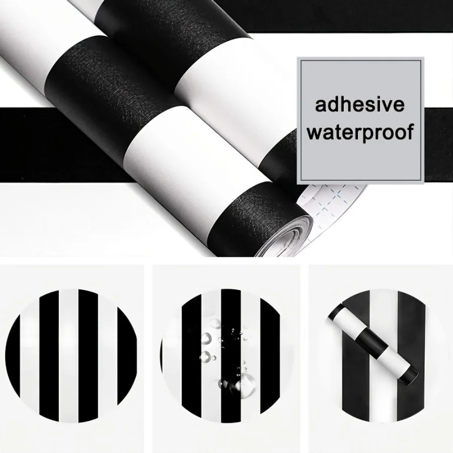 45cm Vinyl Black and White Stripes Decor Contact Paper for Home Room Renovation Self Adhesive Waterproof Removable Wallpaper