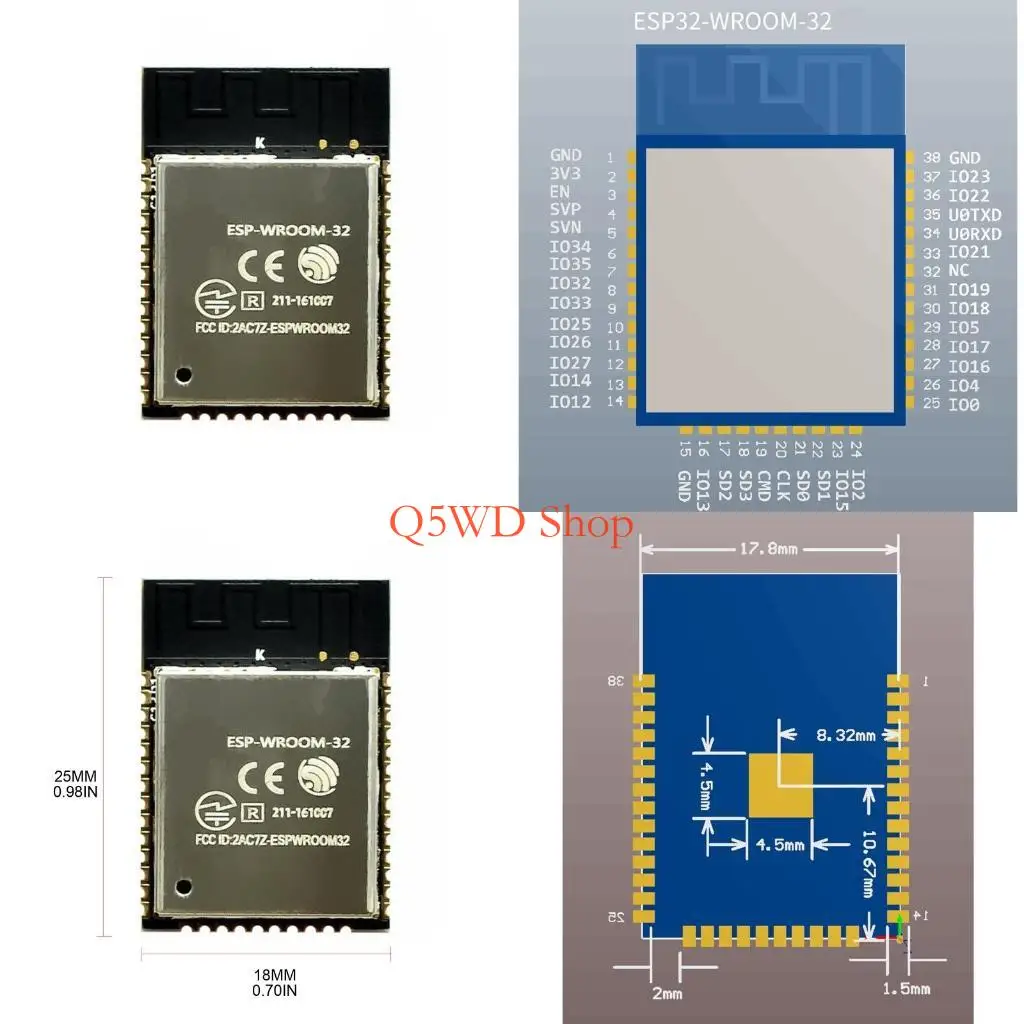 

Компактная макетная плата Q5WD SP-WROOM-32 Модуль Wi-Fi с низким энергопотреблением из АБС-пластика и сплава для Voic