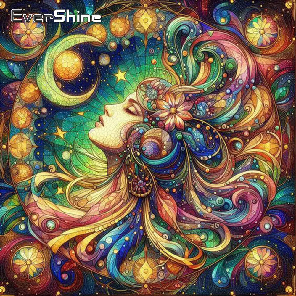 Evershine Neue Ankunft Diamant Mosaik Frau Porträt DIY Abstrakte Diamant Malerei Mond Acryl Handwerk Liefert Urlaub Geschenke