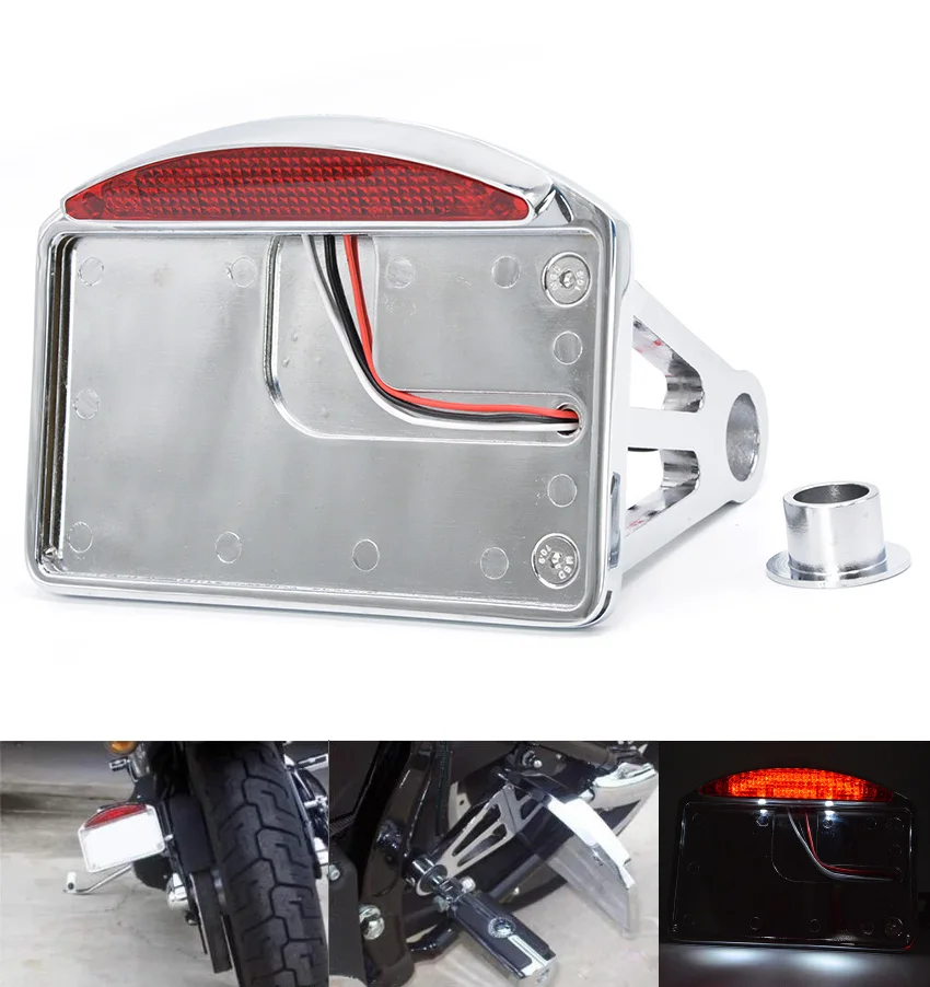 

Motorcycle Side Mount License Plate Bracket With LED Tail Brake Light For Harley Customs Choppers with 1" or 3/4" Back Axle