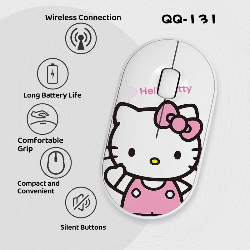 Hello Kitty Wireless Bluetooth Mouse Cute Mini Portable 2.4G Wireless Mouse Ergonomic Design Silent Mouse for Laptop Computer