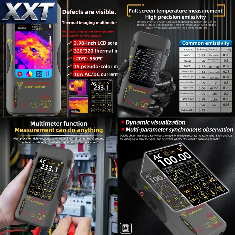 XXT BSIDE SH7A Dynamic Visualization 15 Color Palettes Thermal Imager Multimeter with 750V/600V Support 10A Current Image