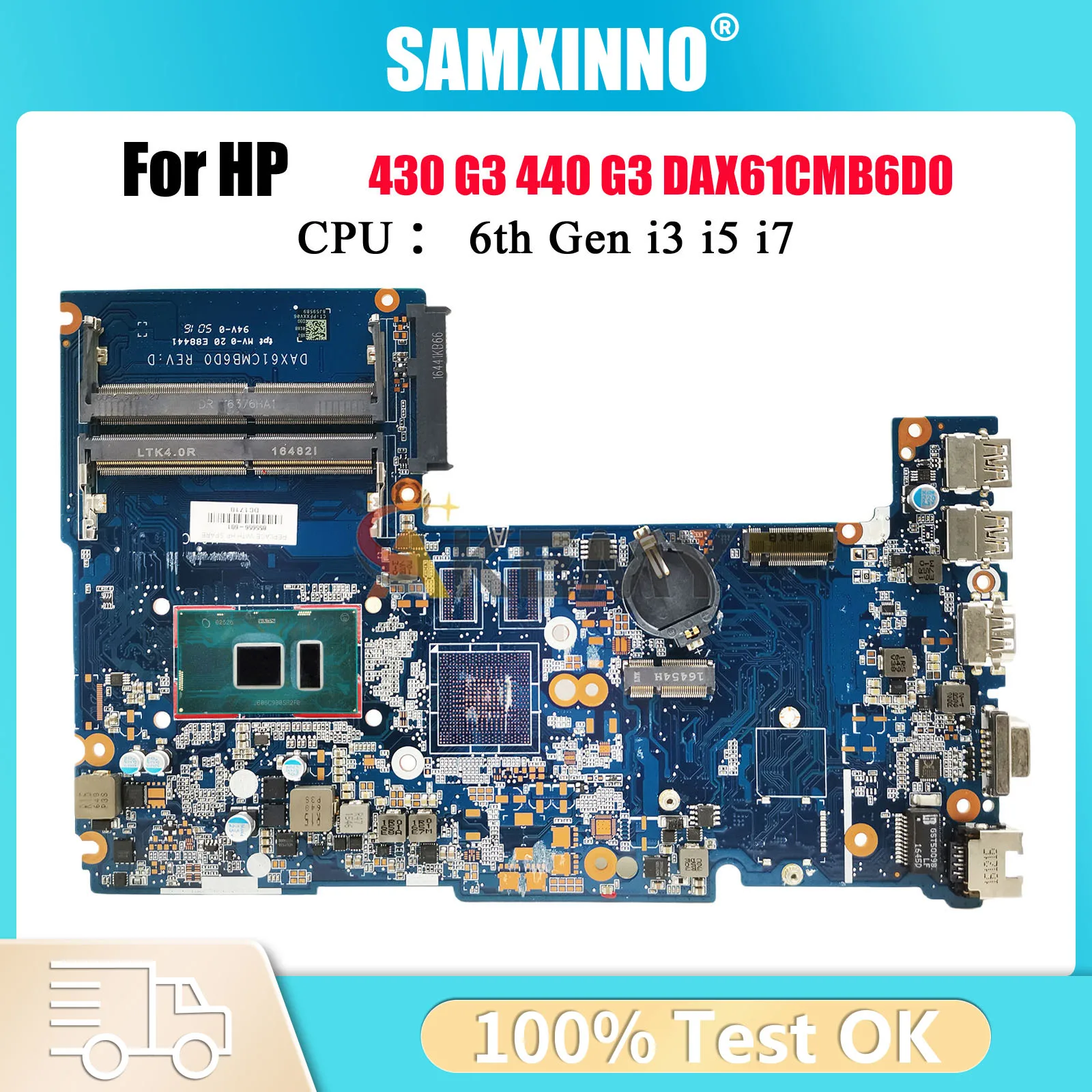 Placa base para ordenador portátil DAX61CMB6D0 para HP ProBook 430 440 G3 con i3 i5 i7 CPU DDR4 855658-601 855656-601 100% completamente probada