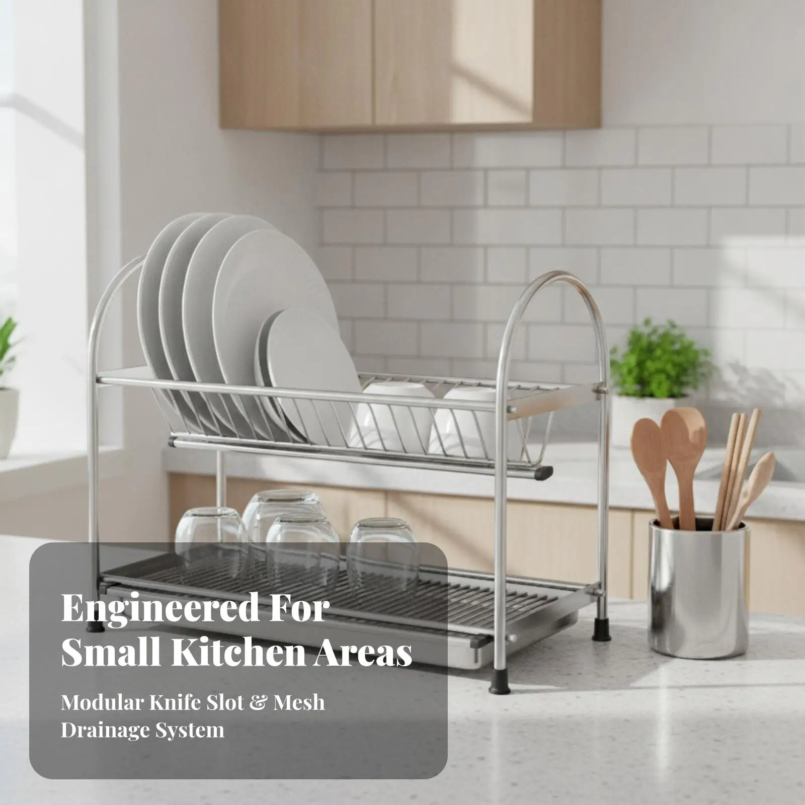 Dish Drainer Rack for Kitchen Counter Stainless Steel over Sink Drying Stand for Plates and Kitchenware Organization