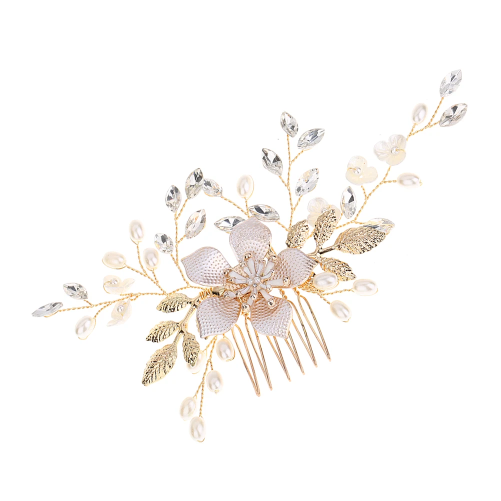 

1Pcs Pearl Rhinestone Hair Comb Floral Bridal Wedding Hair Accessory Elegant Bride Headpiece for Special Occasion