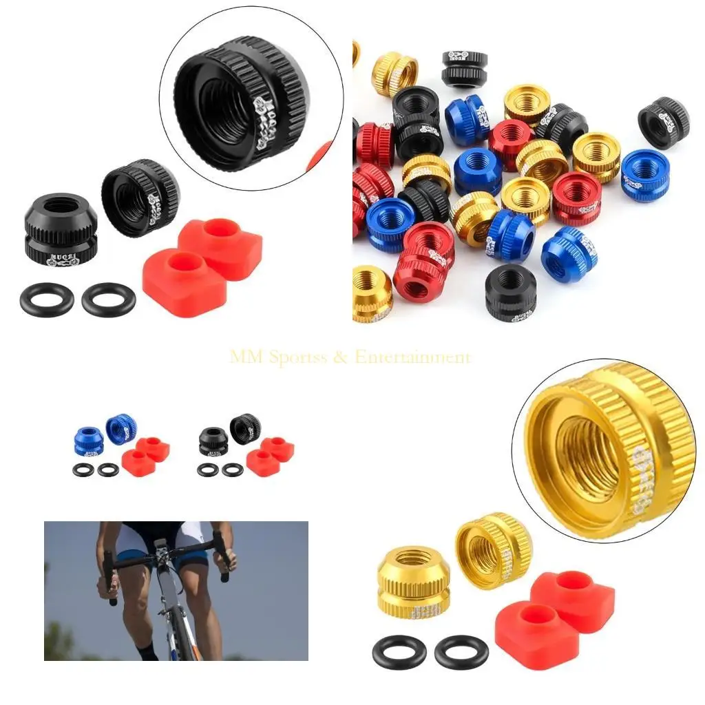 

31BE 2Pcs Bicyles Inner Tube Valves Nut with Seal Rings & Pad Valves Protections Screw