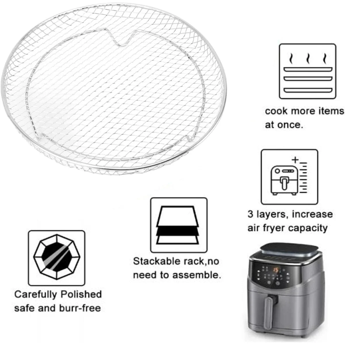 Fryer Rack Fryer Dehydrator Rack Multifunctional Stackable Grid Grilling Rack Mesh Design for 8 Inch Deep Fryers Kitchen