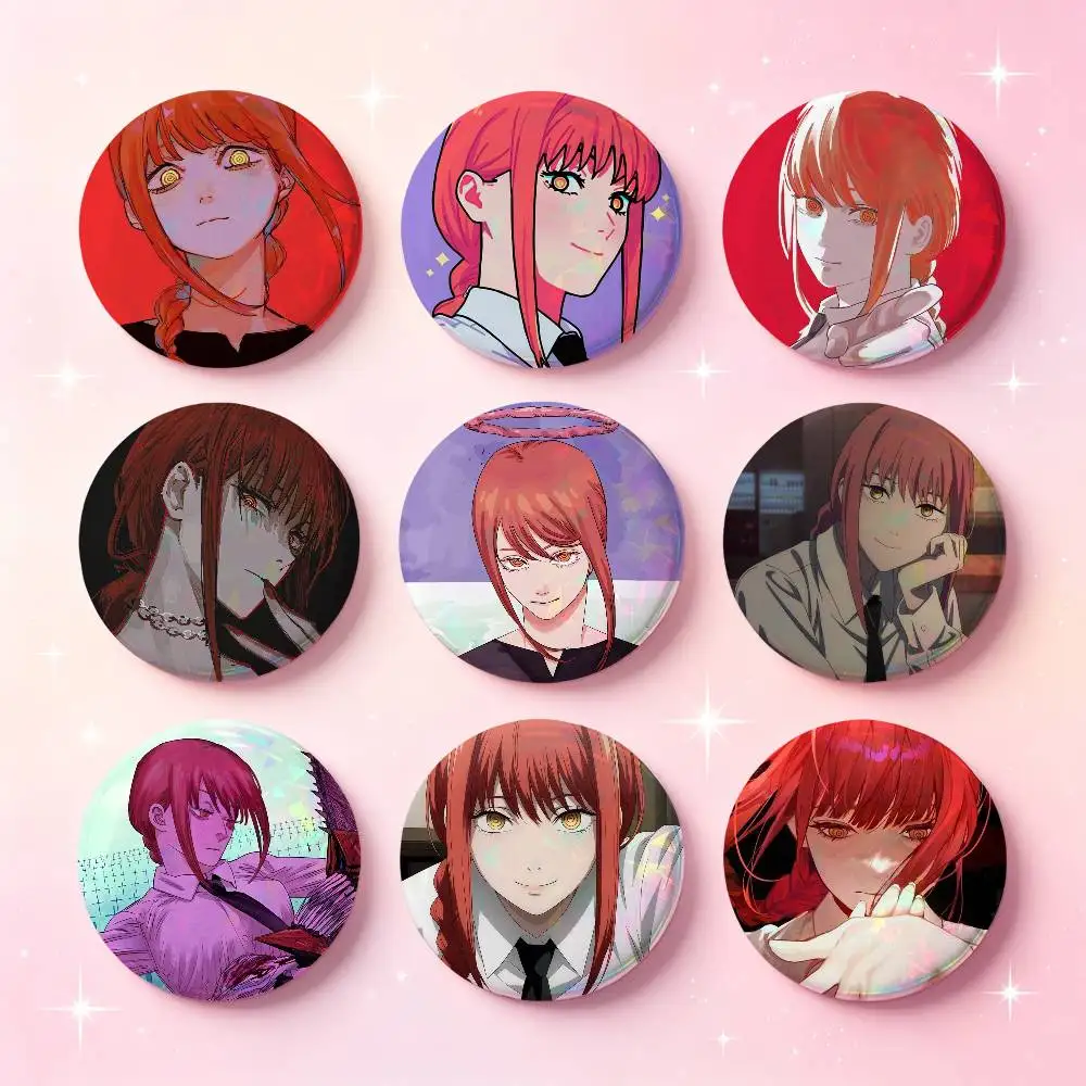 Cartoon Character Makima Badges 25 32 44 58 75 Mm Round Cosplay Pin Bag Decor Fans Collect Friends Gifts Brooch Souvenir