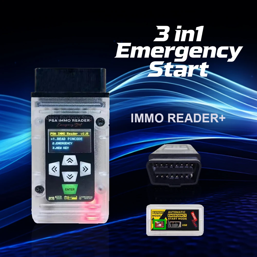 3 in 1 IMMO READER Emergency Start Bypass OBD2 Car Key Programmer for PSA FIAT B-M-W, Read PINCODE Plug and Play