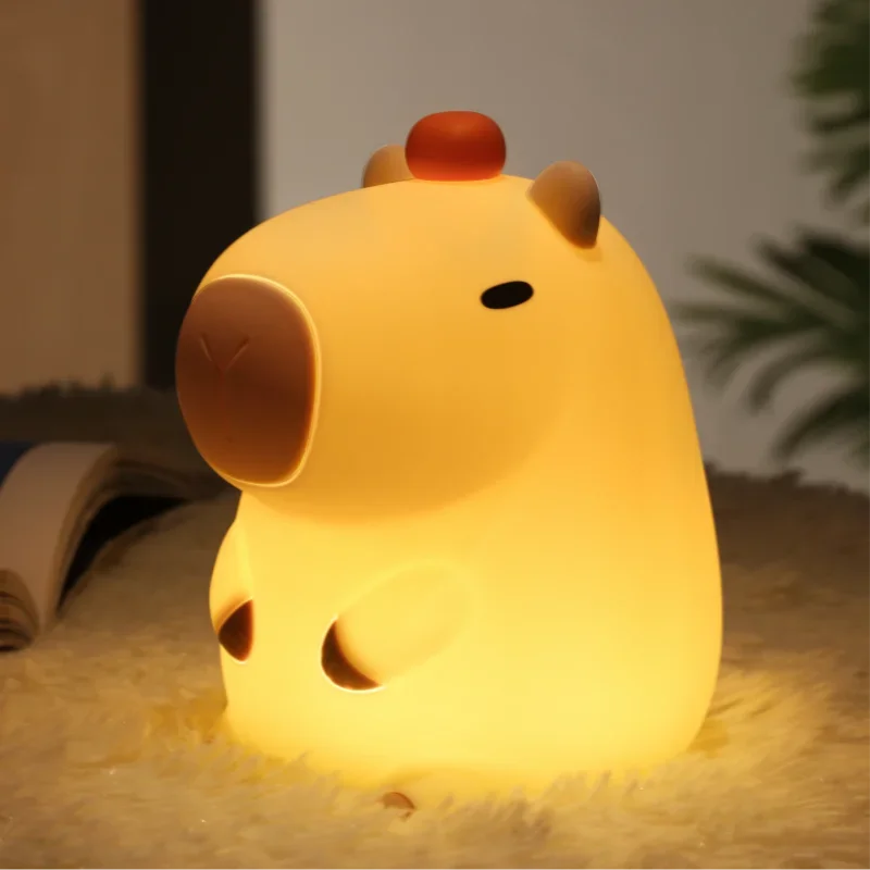 Cute Cartoon Capybara lampka nocna silikonowa lampa ze zwierzętami USB akumulator rozrządu przyciemnianie lampka nocna do spania na prezenty dla dzieci