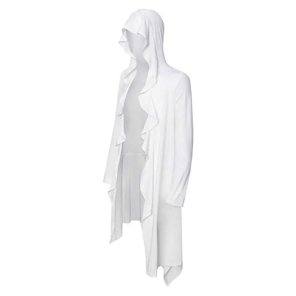 Halloween Unisex Retro Jacket Jumpsuit Hooded Long Cardigan Shawl Pleated Medieval Coswear White Roleplay Performance Suit