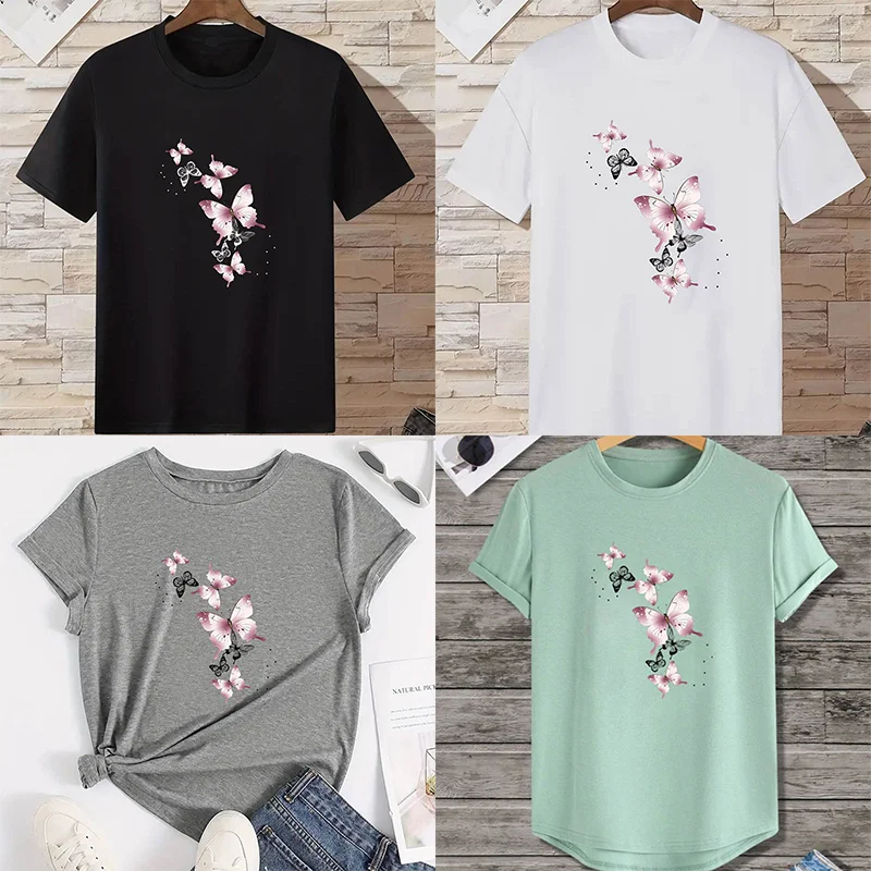 Summer Loose Women's T-Shirt High Quality Butterfly Pattern Printed Short Sleeve Plus Size Women's Short Sleeve T-Shirt CCXX071