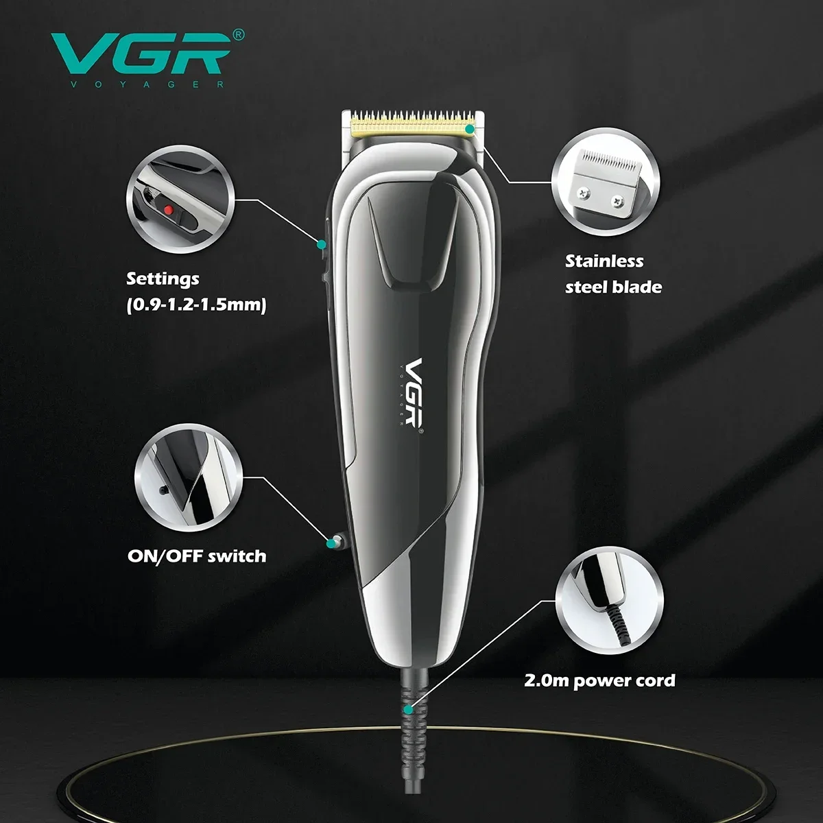 VGR Hair Cutting Machine Electric Hair Clipper Professional Hair Trimmer Adjustable Haircut Machine Wired Trimmer for Men V-127