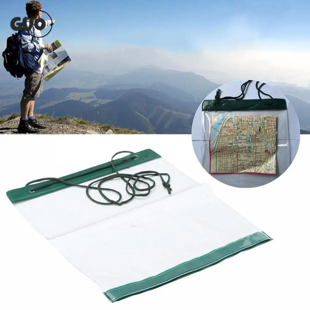 Map Case Clear Waterproof PVC Document Stationery Holder Cover Portable Outdoor Camping Pocket Bag With Drawstring