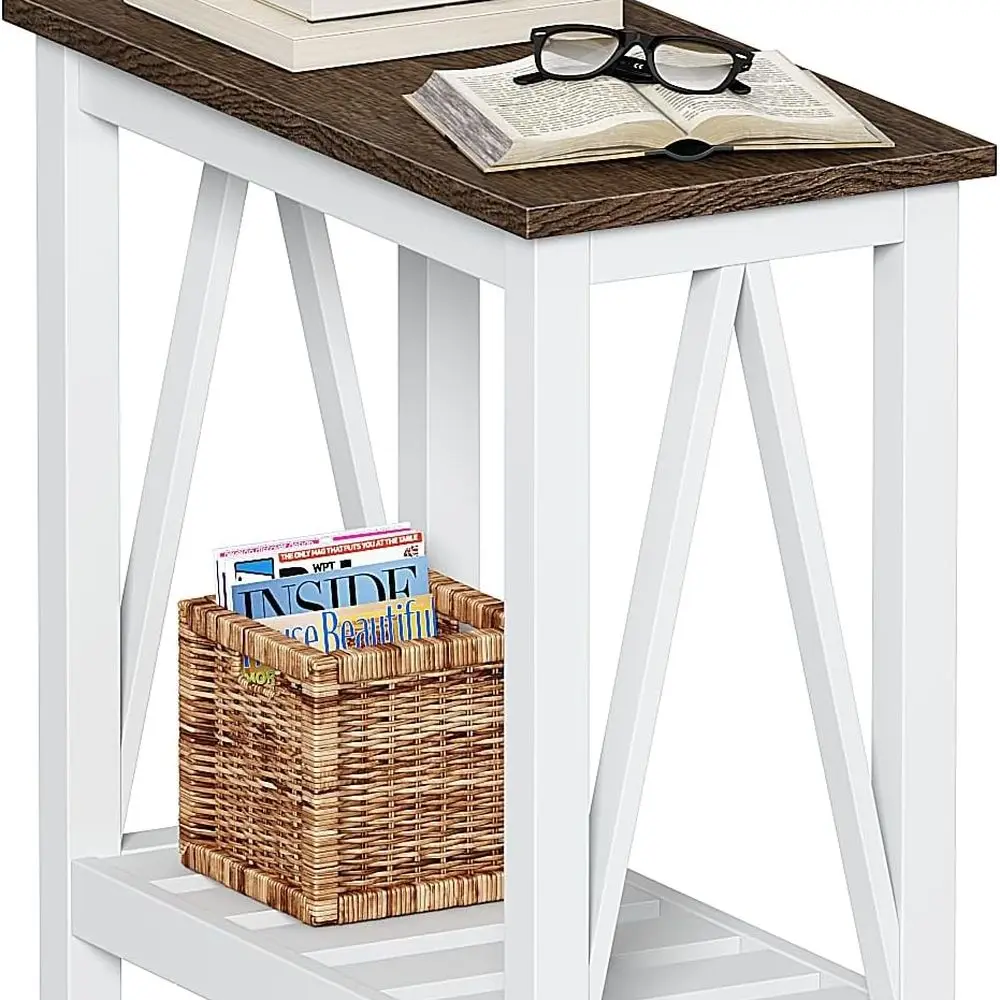 

Rustic White Nightstand for Bedroom and Living Room, Slim End Table with Storage Shelf for Small Spaces