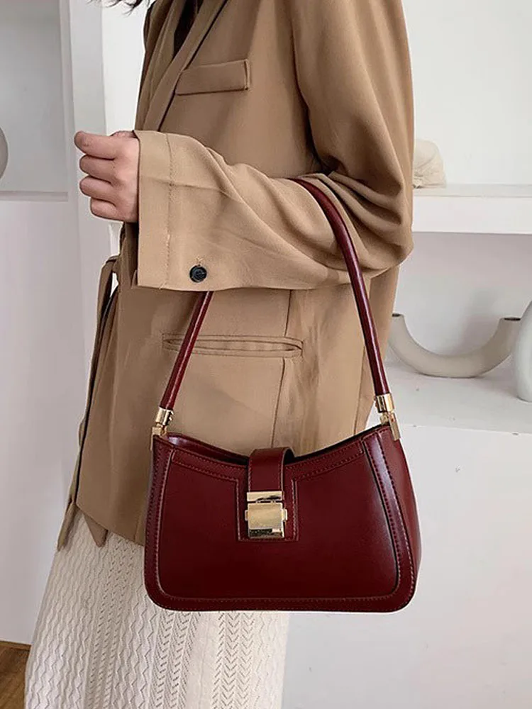 Retro Niche Red Bag For Women 2024 New Solid Versatile Handheld Shoulder Bags Fashionable Simple Casual Female Underarm Pack