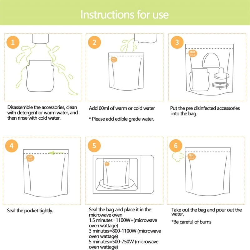 Paquete B2EB 10 Uds. bolsas para microondas para biberón y extractor leche, limpieza juguetes