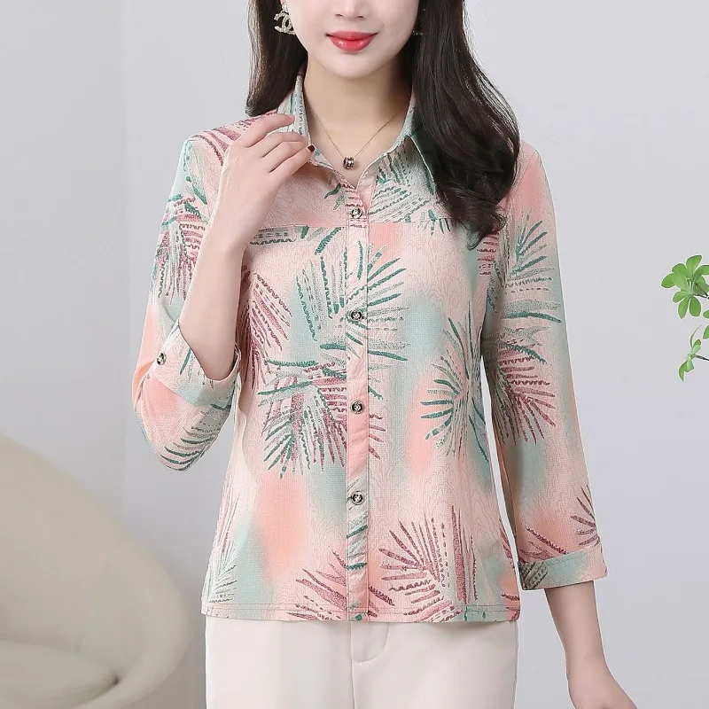 

New Mid Senior Women's 3/4 Sleeves Blouse Floral Print Pullover Shirt Trendy Mom Clothes Grandma Outfit