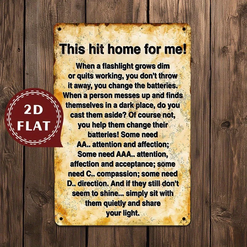 Retro Iron Wall-Mounted Decorative Plaque - Vintage Rustic Metal Sign with Humorous Battery Design, No Electricity Needed for