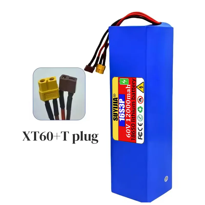 بطارية جديدة 60 فولت 12 أمبير في الساعة 12000 مللي أمبير في الساعة 18650 16S3P 15000 مللي أمبير في الساعة 2000 وات بطارية ليثيوم عالية الطاقة مع حزمة بطارية ليثيوم أيون BMS مدمجة #6