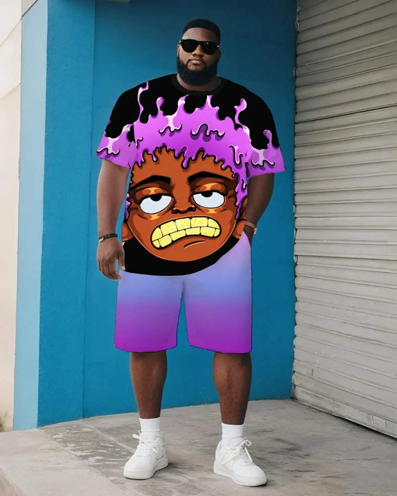 

Big & Tall S-9XL Men's Plus Size Hip-Hop Short-Sleeved T-Shirt Shorts Two-Piece Set