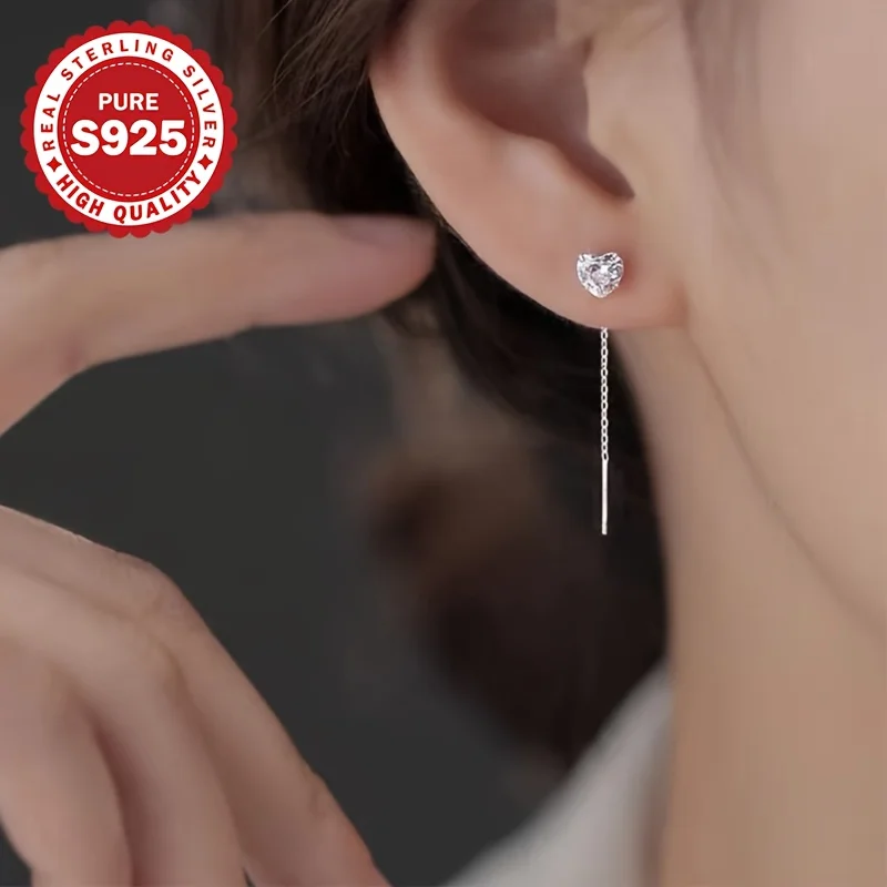 S925 Sterling Silver Long Dangle Earrings Pair Suitable for Daily Wear Valentine's Day Gift Women's Jewelry Low Allergy