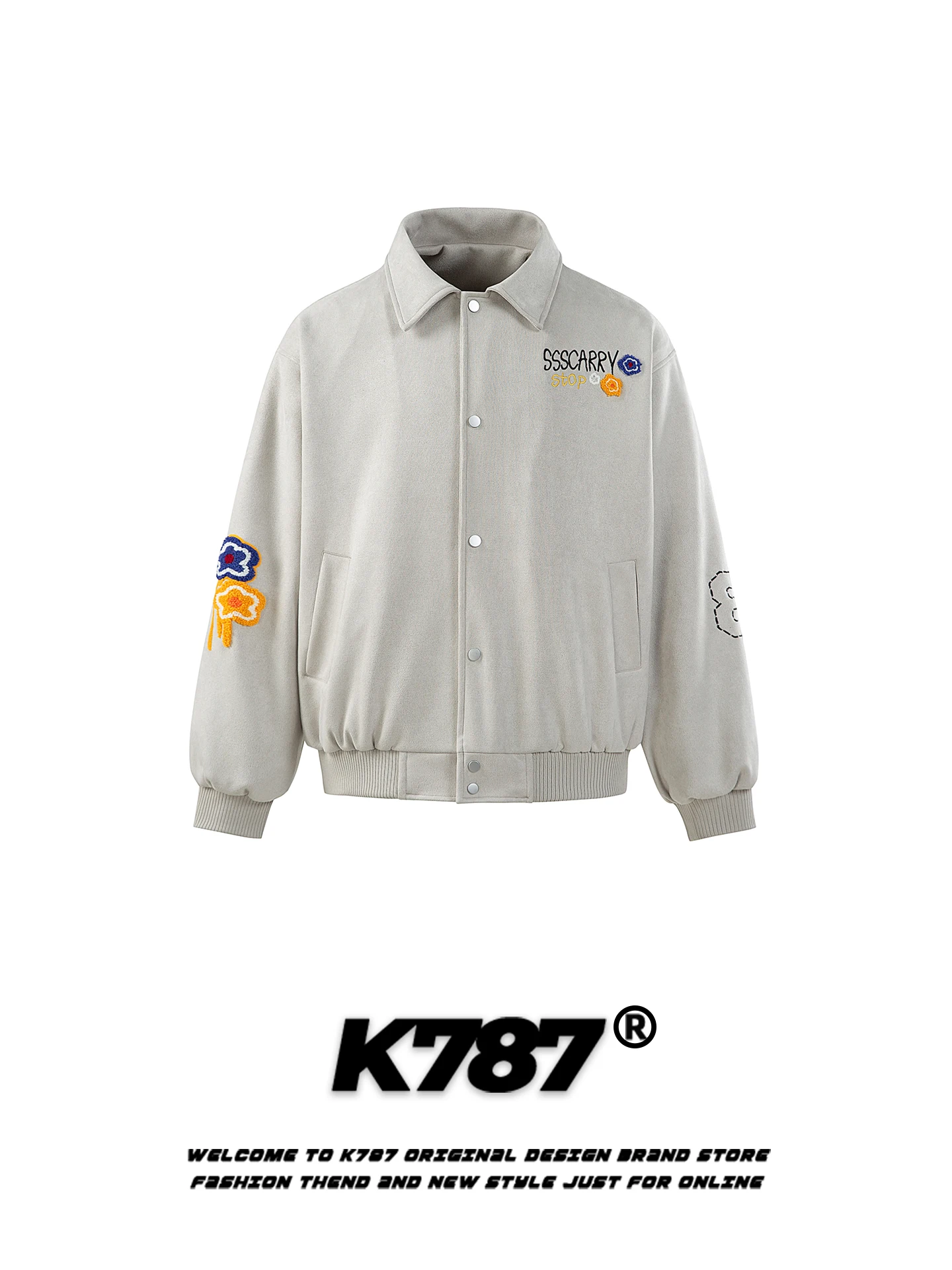 

K787 American Street Sle Floing Embroidery Casual Loose Fit Jaet for Men And Women Spring Faion Outerwear Coat