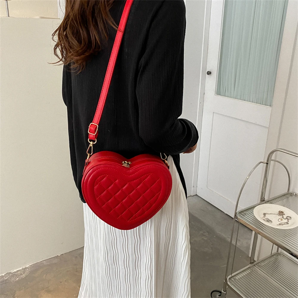 Luxury Love Shaped Fashion Small Crossbody Bags Rhombic Pattern PU Women Sling Purse Red Peach Heart Mini Phone Bag Shoulder Bag