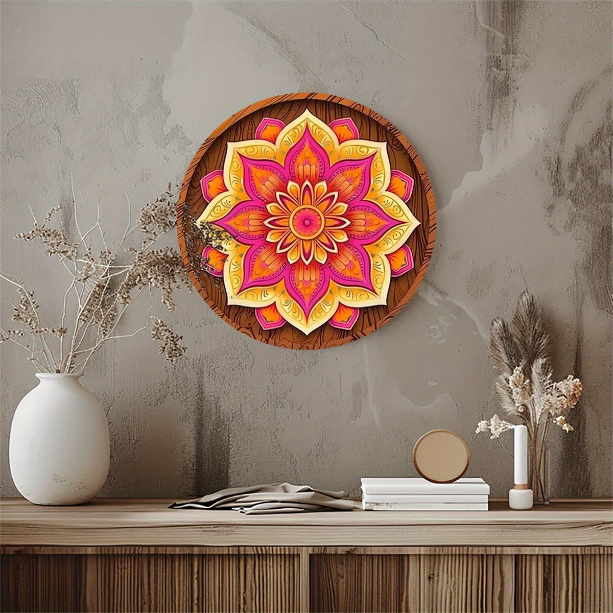1 قطعة ، ماندالا لوتس زهرة خمر ديكور معدني مستدير ، حديقة المطبخ ساحة تسجيل للمنزل غرفة المعيشة مكتب ديكور الخريف جدار #6