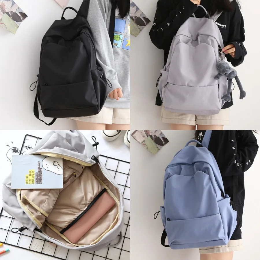 

【New style】New large-capacity solid color backpack men's nylon Korean all-matching schoolbag female junior high school students