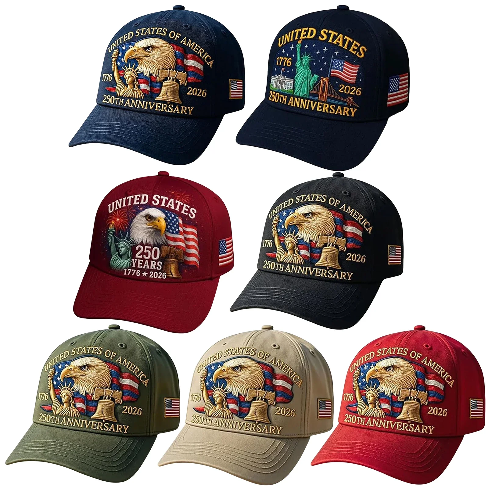 Casquette de Baseball en coton imprimé aigle des états-unis, chapeau du 250e anniversaire des états-unis, chapeaux d'hommage patriotique rétro réglables pour hommes et femmes