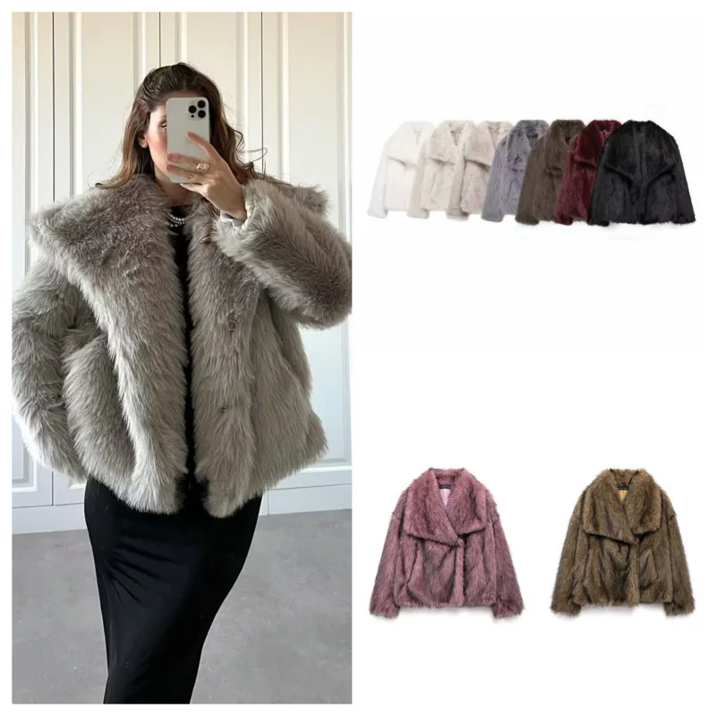 

Women's New Winter Synthetic Fur Coat Short Fashion Long Sleeves Jacket High-level Fox Fur Warm Coat Fluffy Plush Coat For Women