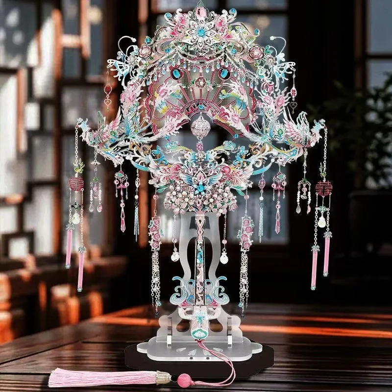 Gangda Pink Silver Phoenix Crown Xi Fan Metal Assembly Ornament Three-dimensional Puzzle Handmade for Girlfriend Gift