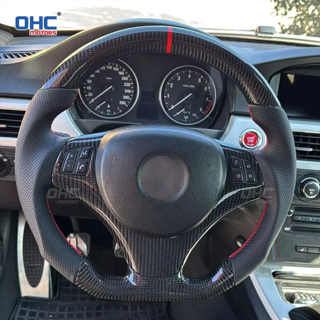 OHC For BMW 3 Series E82 E84 E87 X1 E90 320d E92 E93 320i Carbon Fiber Customized Steering Wheel Punched leather No Airbag