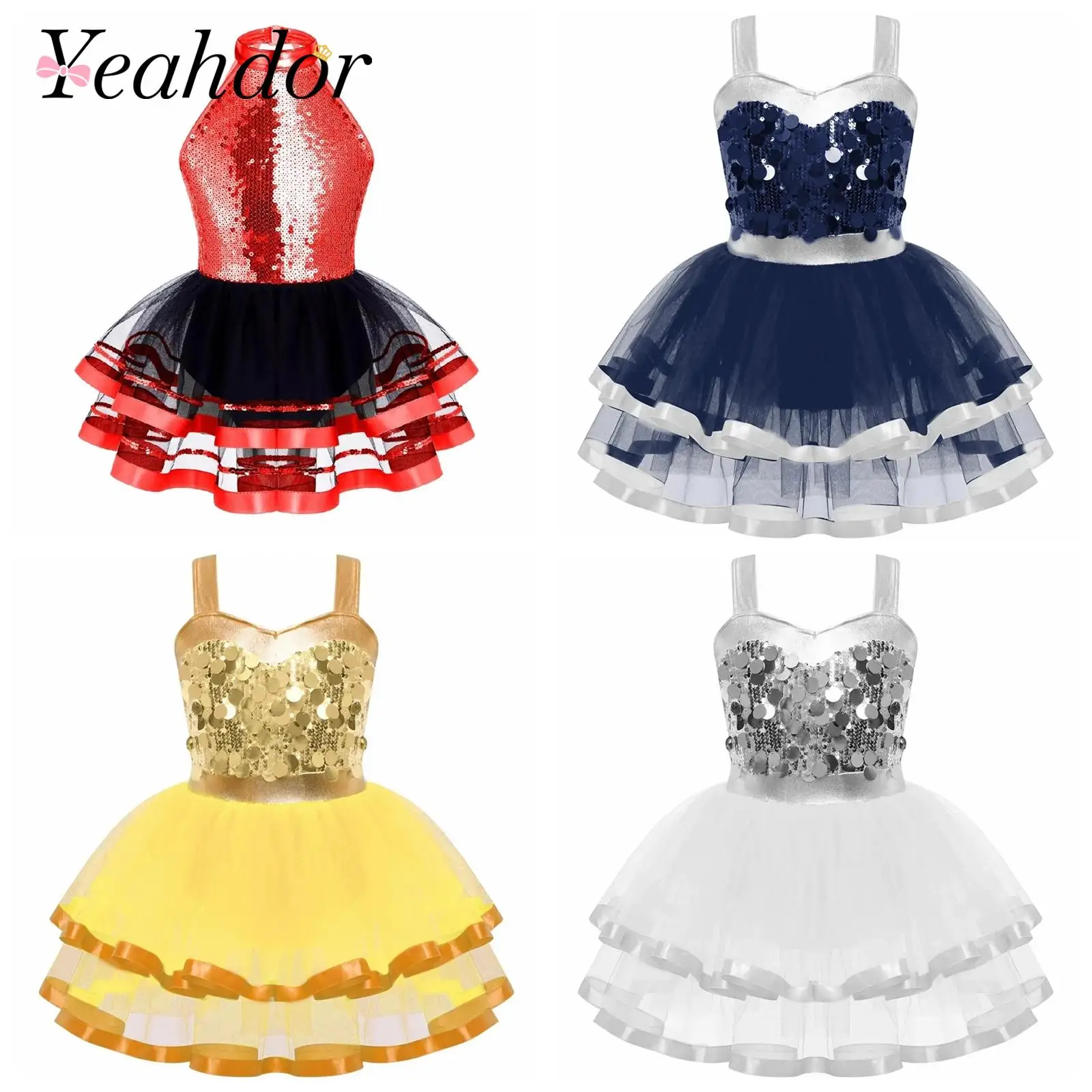 Summer Girls Sequins Tutu Dress Christmas Birthday Party Ball Gown Festival Rave Ballet Jazz Dance Costume Holiday Dresses