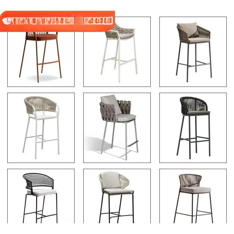 Bar Stool High Chair Outdoor Patio Furniture Rattan Backrest Aluminum Alloy Solid Wood Seat Modern Nordic Style Kitchen